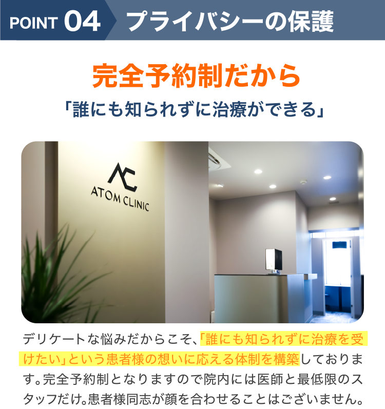 アトムクリニックが注力する5つのポイント「プライバシーの保護」