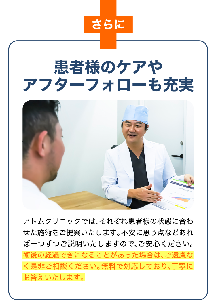 さらに、患者様のケアやアフターフォローも充実